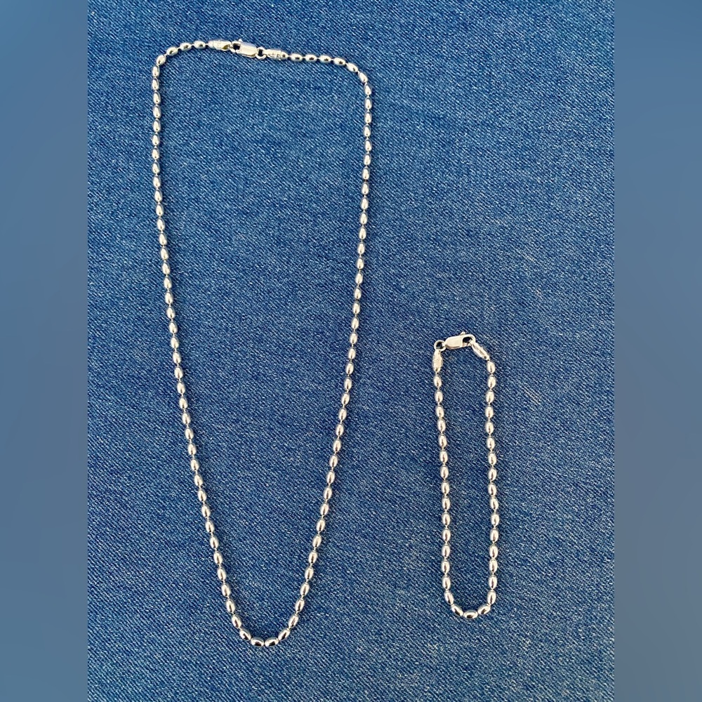 Italian Oval Bead 925 Sterling Silver Necklace and Bracelet